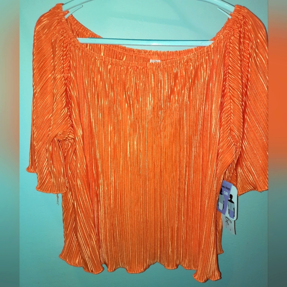 NWT womens 2x just be off or on the shoulder blouse bright orange